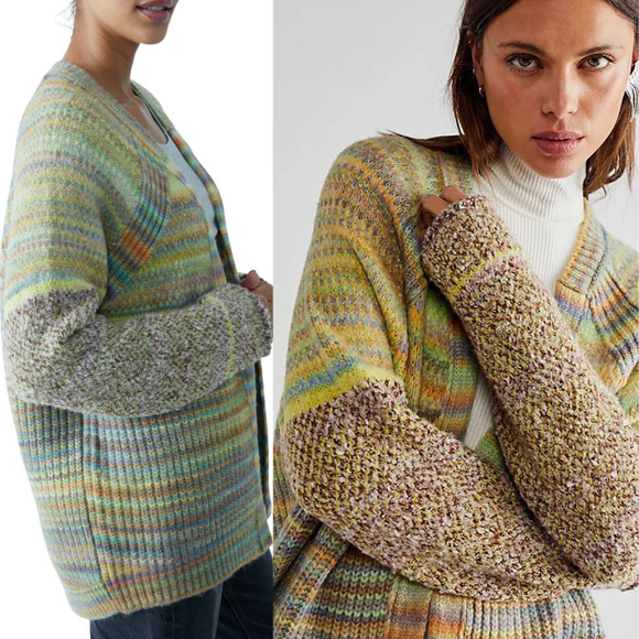 Free People Sedona Cardigan in Chocolate Lime Combo NWT Size Small $198 Oversize - Picture 4 of 4